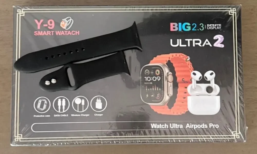 Y-9 Smartwatch Bundle Wireless Earbuds, Cover, Data Cable, Charger & 3 Bands NEW